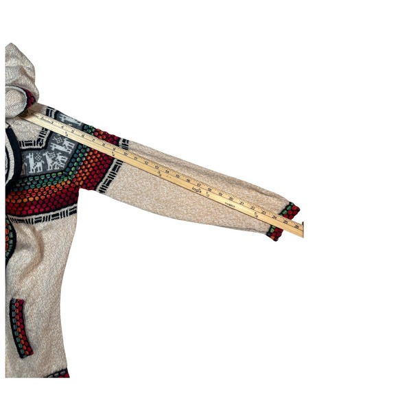 Womens Cream Alpaca Blend Colorful Knit Hooded Cardigan Sweater‎ Llama Pattern - Picture 7 of 7